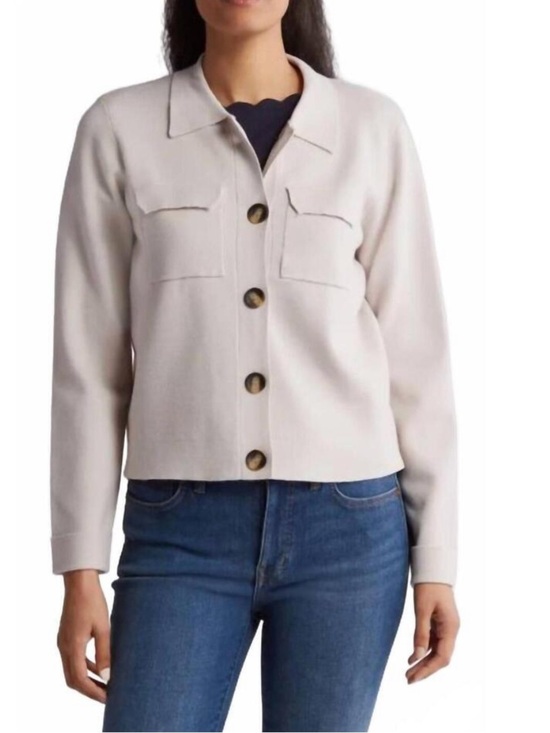 T Tahari Sweaters - NWT T Tahari Collar Button Front Crop Sweater Jacket Cardigan Tranquil Taupe XS